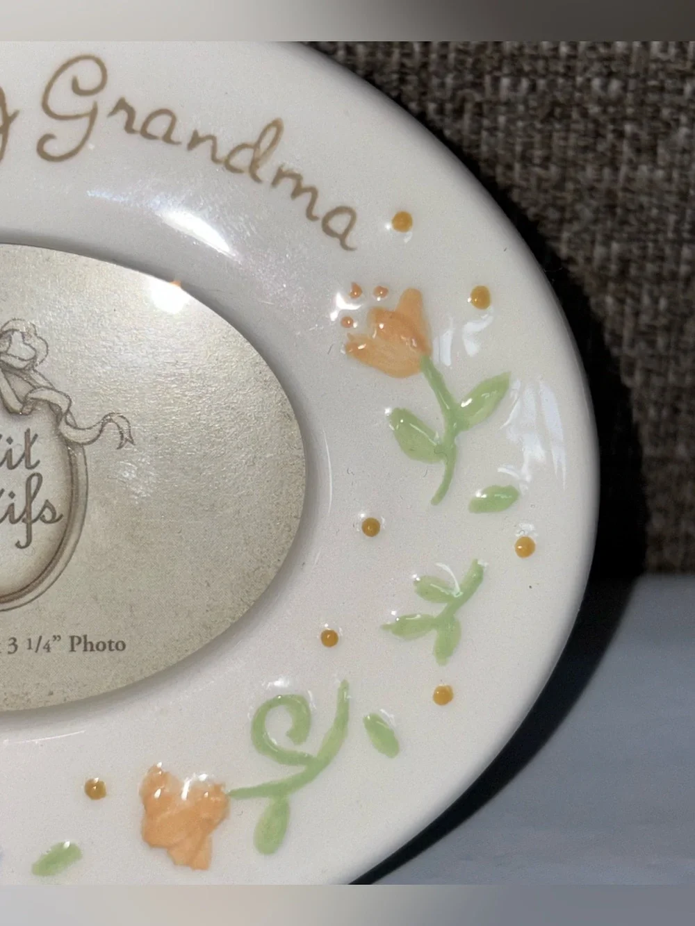Me and My Grandma Picture Frame Ceramic Petit Motifs Floral White 2.25” X 3.25”
